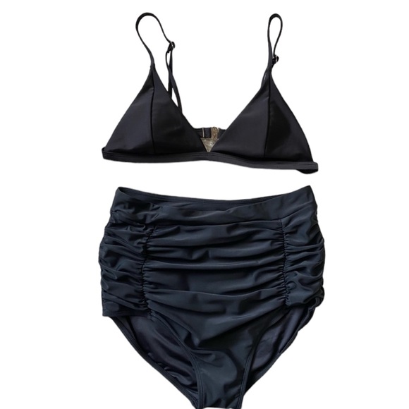 Pinup style ruched black bikini retro vintage style tummy control swimwear NWT - Picture 1 of 6